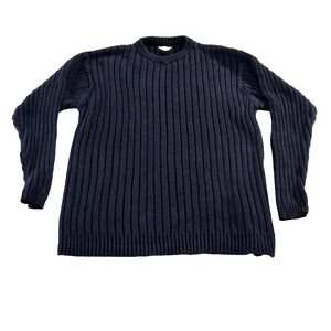 Vintage Thick Ribbed Ramie Cotton Sweater Mens Medium Blue Pullover Knit 90s